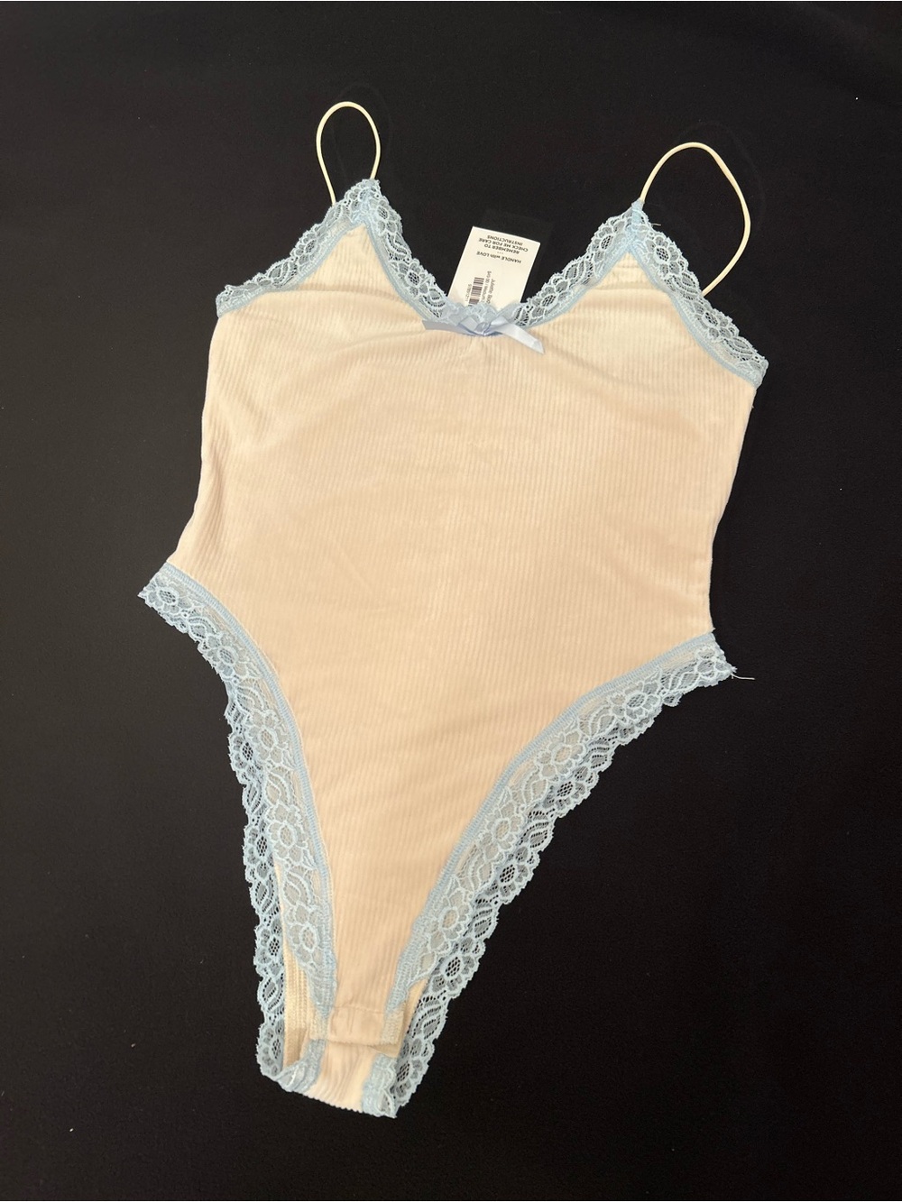 Molly Green Juliette Bodysuit One-Piece Spaghetti Strap Lace Trim Bow M